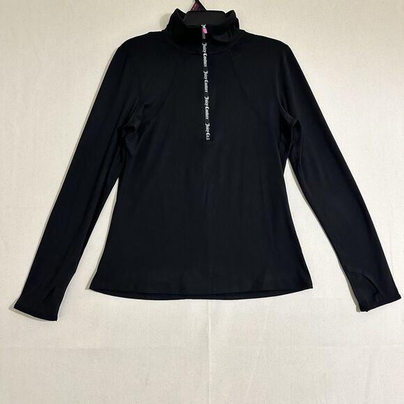 Juicy Couture Hoodie Womens Sz M Black Velour Track Suit Top Sweater Zip Up Y2K - Picture 1 of 10